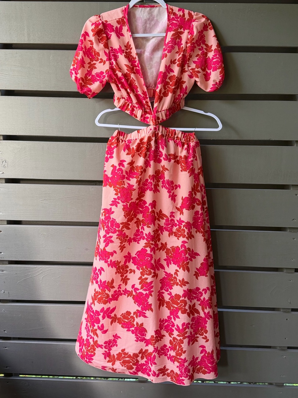 Peach Pink Floral Cutout Maxi Dress